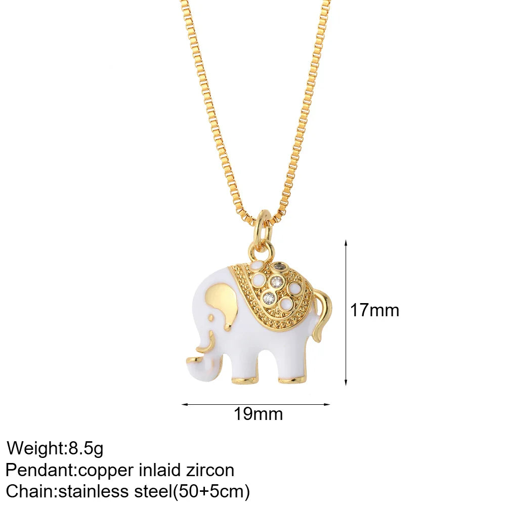Heart Evil Blue Eye Sun Necklace – Cute Dog, Bee & Elephant Gold Pendant with Long Stainless Steel Chain for Women
