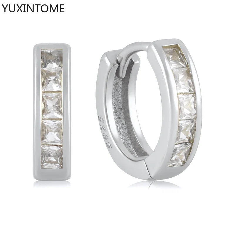 925 Sterling Silver White Zircon Hoop Earrings for Women – Fashion Geometric Crystal Silver Earrings Fine Jewelry Elegant Daily Wear Jewelry