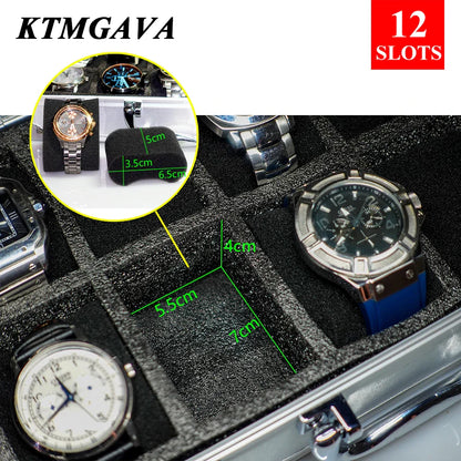 Aluminum Alloy Watch Storage Box – 10/12/18 Grid Large Capacity Black Jewelry Organizer Gift