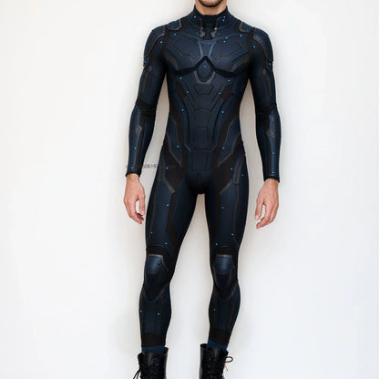 Men's Cyberpunk Muscle Bodysuit - Sci-Fi Printed Cosplay Zentai Costume for Carnival, Stage & Performance Events