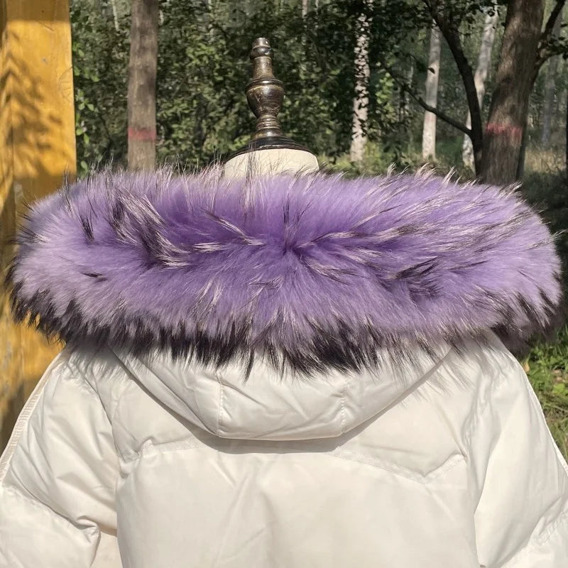 Natural Raccoon & Fox Fur Scarf – Luxury Women’s Winter Fur Collar and Hood Trim for Coats & Jackets