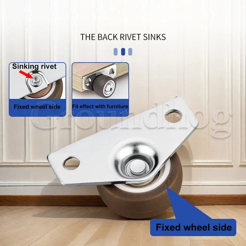 4Pcs Silent Rubber Casters | Low Profile Drawer Wheels for Furniture, Kitchen Cabinets, Tables, Side Installation Replacement