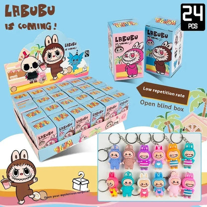 Rabu Blind Box Keychain 12/24pcs — Kawaii Cartoon Character Pendant, Mystery Box Toy for Bag, Room Decor & Gift