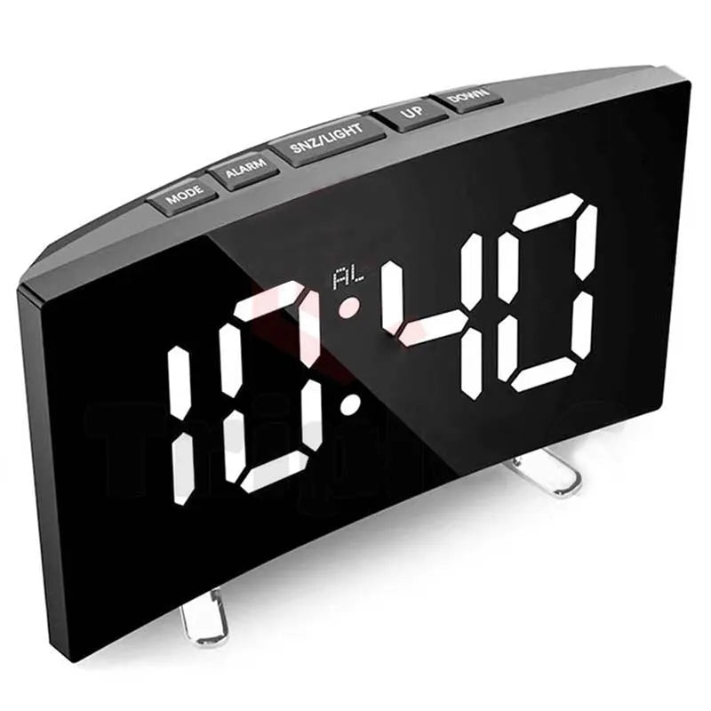 Noiseless LED Mirror Alarm Clock — Large Digital Display Silent Electronic Clock