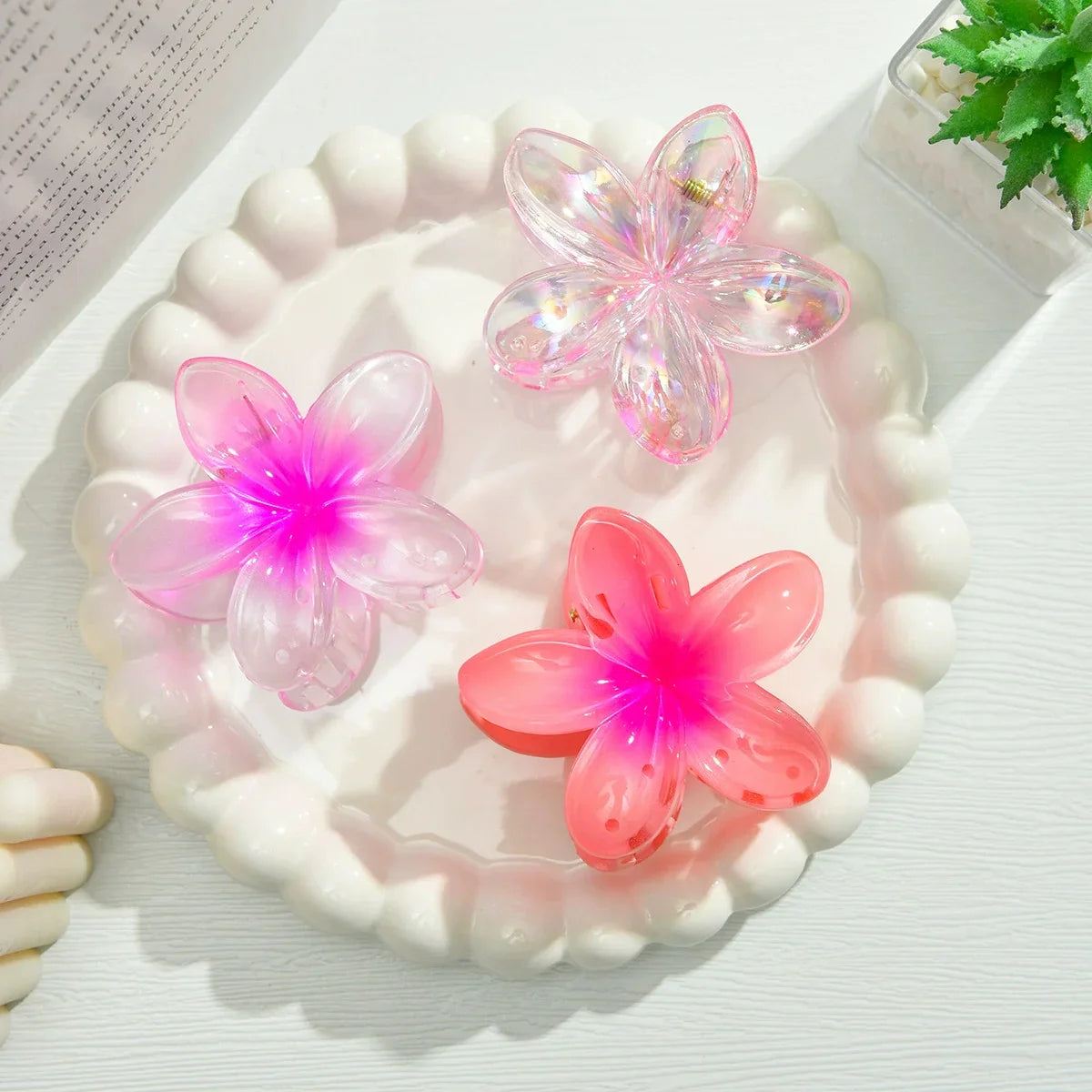 18Pcs Egg Flower Hair Clips | Gradient Candy Color Flowers, Shark Clips for Daily Ponytail Styling
