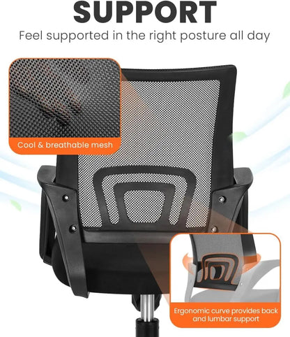 Ergonomic Office Chair – Mid Back Desk Chair with Lumbar Support, Mesh Cushion, Adjustable Swivel & Rolling for Home & Gaming