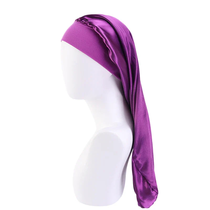 Long Satin Sleep Bonnet for Women — Silky Hair Care Cap with Wide Elastic Band for Braids, Curly & Natural Hair