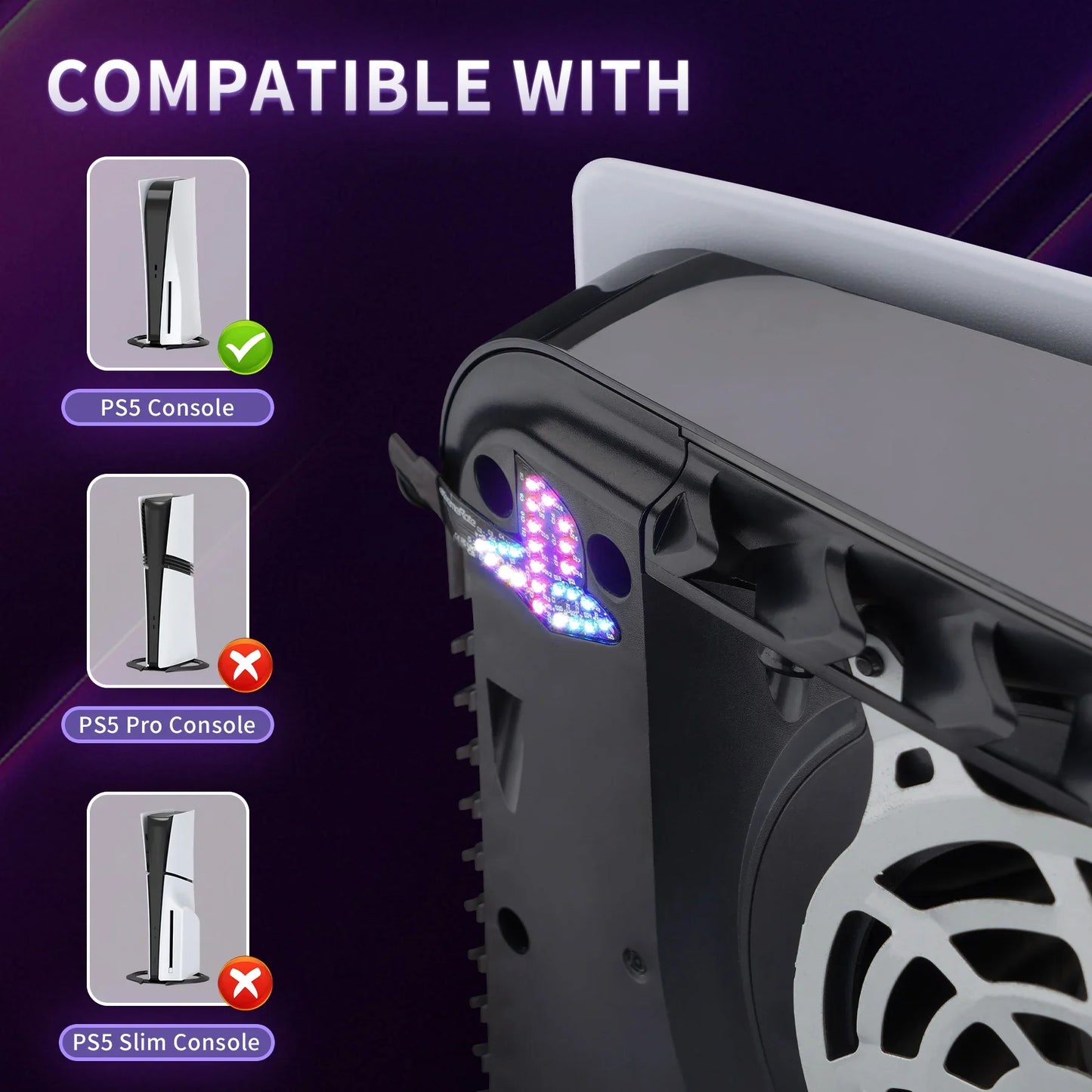 eXtremeRate RGB LED Kit for PS5 (CFI-1 Series) – Rainbow Logo with 40 Effects for Disc & Digital Edition Console