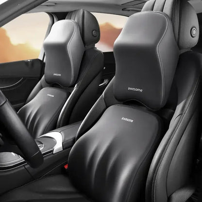 NEW Car Lumbar Back Support & Headrest Neck Pillow - Memory Foam Cushion for Car Seat, Soft Neck Pillow by Worldmuma
