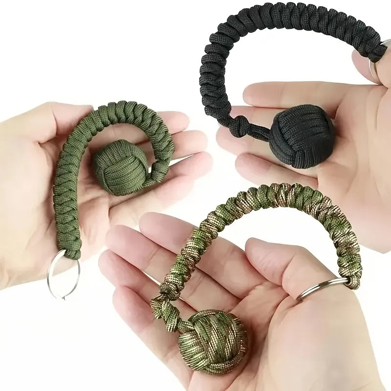 Outdoor Self-Defense Umbrella Rope with Monkey Fist Steel Ball - Paracord Survival Key Chain for Safety