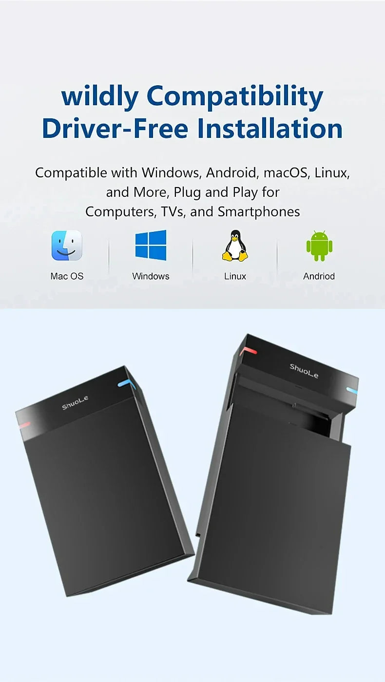 3.5" USB 3.0 to SATA HDD Enclosure — High-Speed External Hard Drive Case, Supports up to 10TB for PC & Laptop