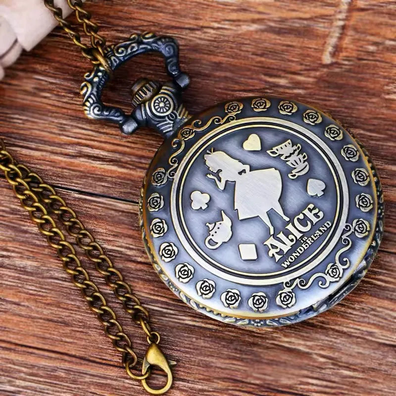 Cute Girl Forest Pattern Quartz Pendant Necklace – Trendy Pocket Watch Holiday Gift