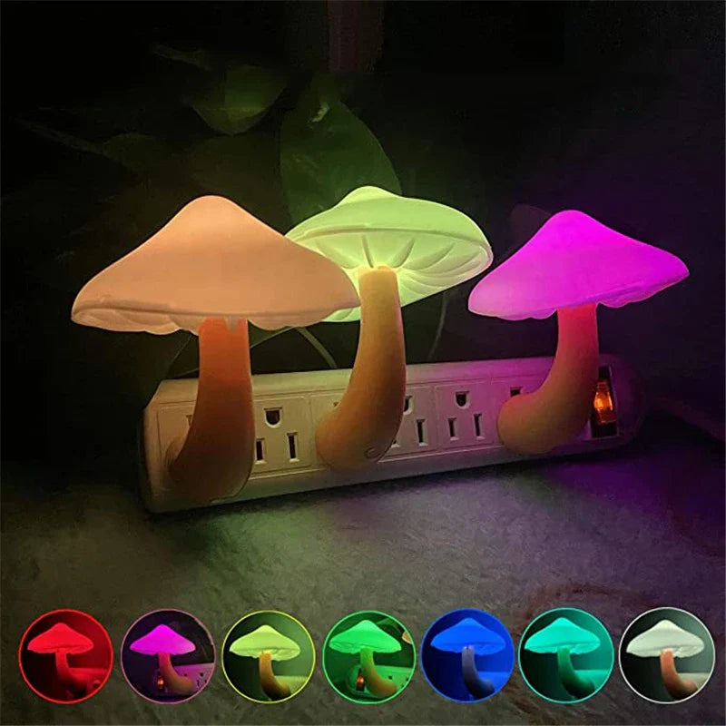 Mushroom Shape LED Night Light – Automatic Light Sensor Wall Lamp for Bedroom & Toilet Ambient Home Decor