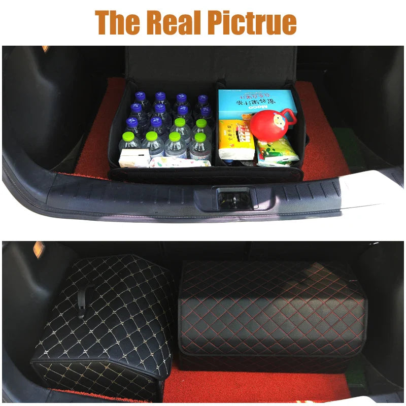 Car Trunk Organizer Box – Large Capacity Leather Storage Bag for Auto Tools, Stowing, Tidying, and Emergency Use, Folding