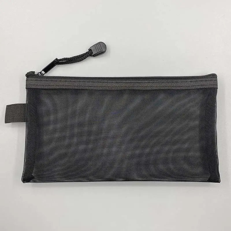Large Transparent Mesh Pencil Case — Nylon Zip Storage Bag for School & Office Supplies