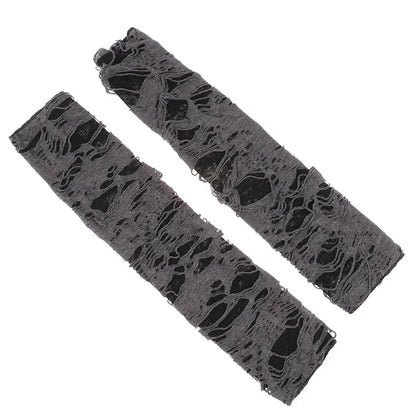 Gothic Fingerless Ripped Gloves - Black Slit Halloween Cosplay Gloves for Adults