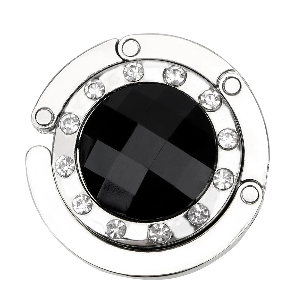 Crystal Alloy Foldable Table Hook: Round Portable Desk Hanger for Hanging Purse Bag
