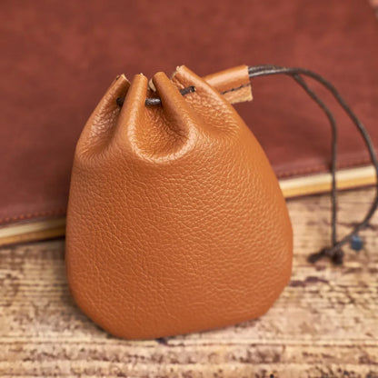 Vintage Genuine Leather Coin Purse: Casual Small Wallet for Men & Women - Hard Leather Money Pocket Drawstring Storage Bag by NUPUGOO