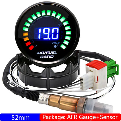 52mm Digital Air Fuel Ratio Gauge — AFR Display with Narrowband O2 Oxygen Sensor 0258006028, Smoked Car Gauge for Gasoline Engines, 12V
