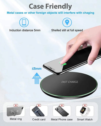 200W Fast Wireless Charger Pad — Induction Charging for iPhone 16/15/14/13/XS Max/Mini/X/XR & Samsung Xiaomi Huawei