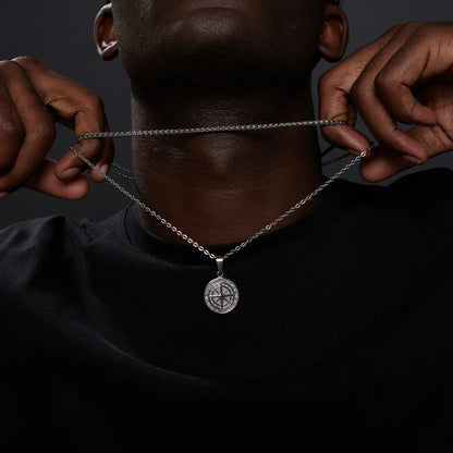 Vnox Layered Necklace for Men - Sailing Compass Pendant with Stainless Steel Cuban Figaro Wheat Chain, Casual Retro Style