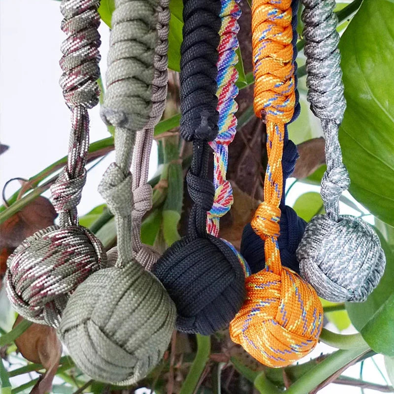 Black Monkey Fist Steel Ball – Outdoor Self-Defense Keychain for Survival & Personal Protection