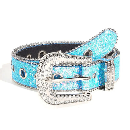 Skull Rivet Rhinestone PU Leather Belt – Trendy Solid Color Cowgirl & Cowboy Belt for Women & Girls