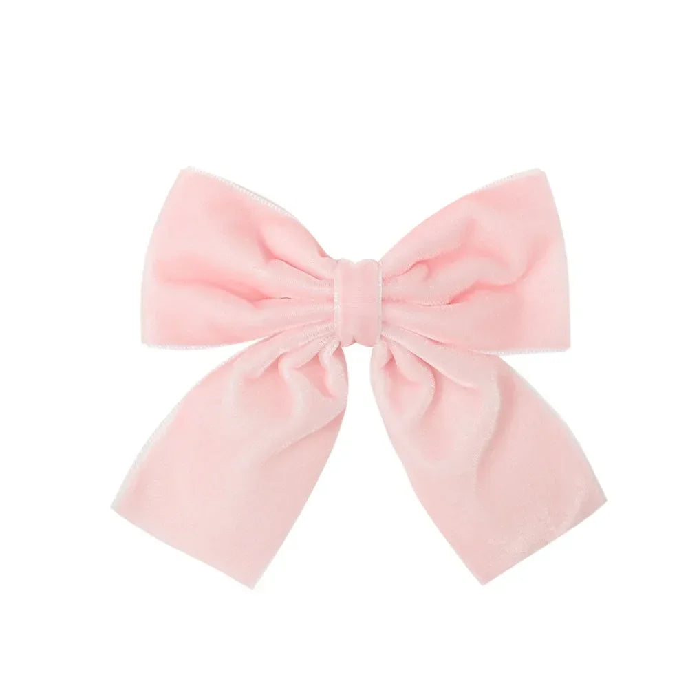4.3-inch Velvet Bow Hair Clips for Girls – Handmade Barrettes in Black, White, Red, Pink, Blue, Yellow, Kids Hair Accessories