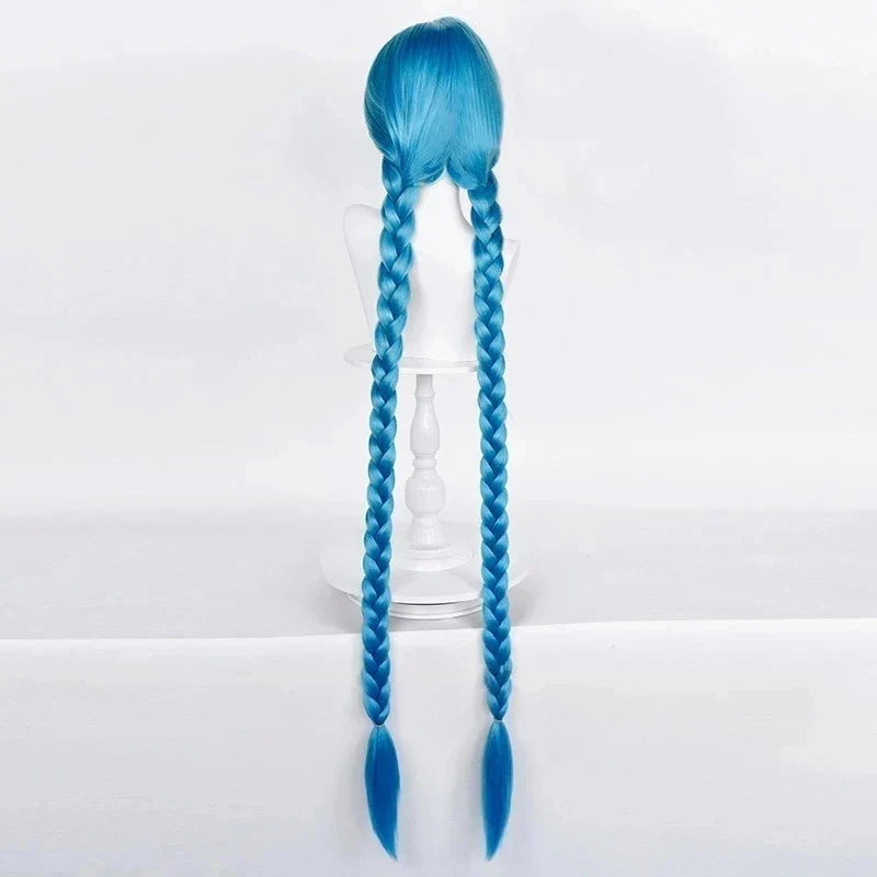 LOL Jinx Cosplay Wig – Long Braided Blue The Loose Cannon Wig, Heat Resistant Synthetic Anime Hair with Blue Braid