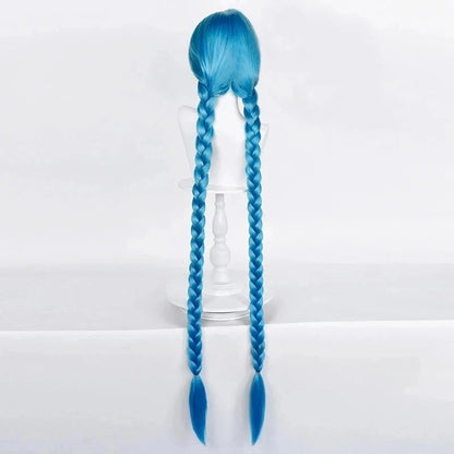 LOL Jinx Cosplay Wig – Long Braided Blue The Loose Cannon Wig, Heat Resistant Synthetic Anime Hair with Blue Braid