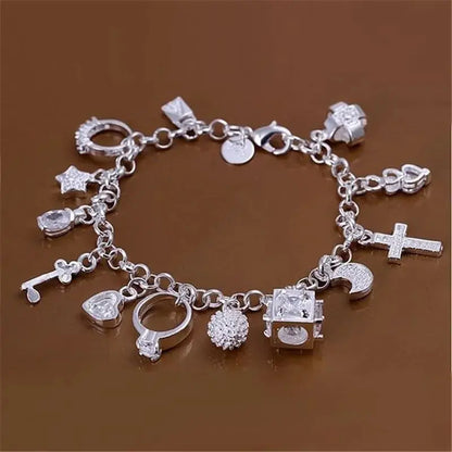 European & American Silver Fashion Thirteen Pendant Bracelet: Women's Multi-Element Jewelry - Simple Style Accessory