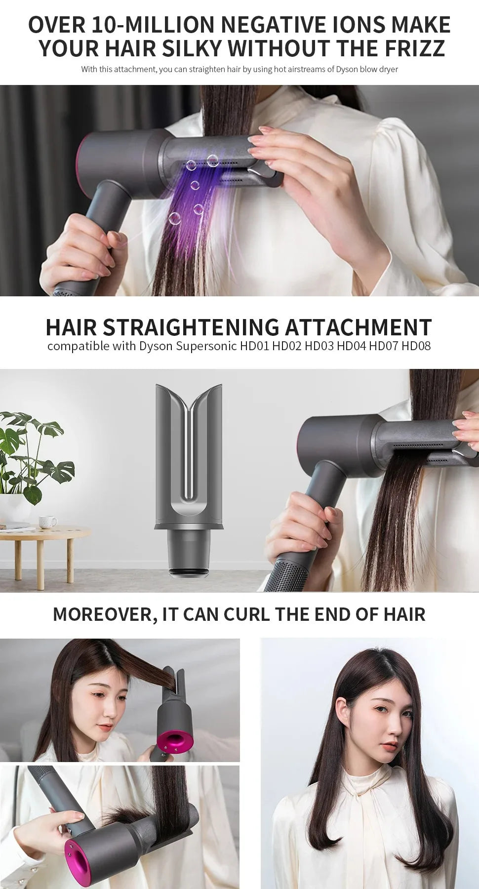 Supersonic Hair Dryer Nozzle Attachment for Dyson Airwrap HD – Straightening Clamp Plate for Hair Styling