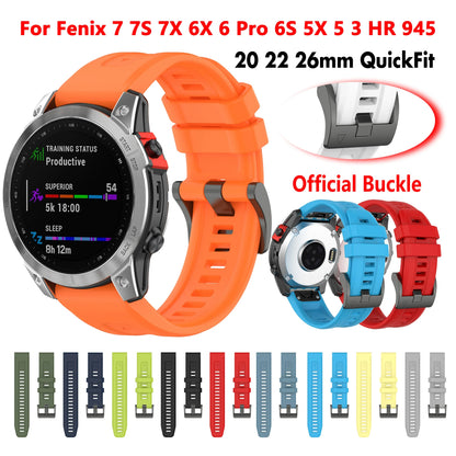 Silicone Watch Strap for Garmin Fenix 7X/7/7S/6/6X/5X/5S/3HR/945/935 – QuickFit 20/22/26mm Wrist Band