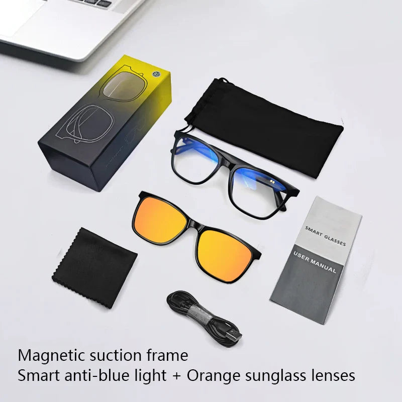 Hot GS05 2-in-1 Smart Glasses for Men – UV Protection, Polarized Anti-Blue Light Sunglasses with Music, Black Frame & White Lenses