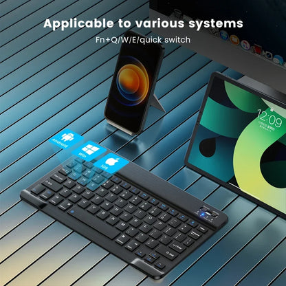 10" Bluetooth Wireless Rechargeable Keyboard – Russian, Spanish, French AZERT Layout for Android, iOS & Windows Tablets & Phones