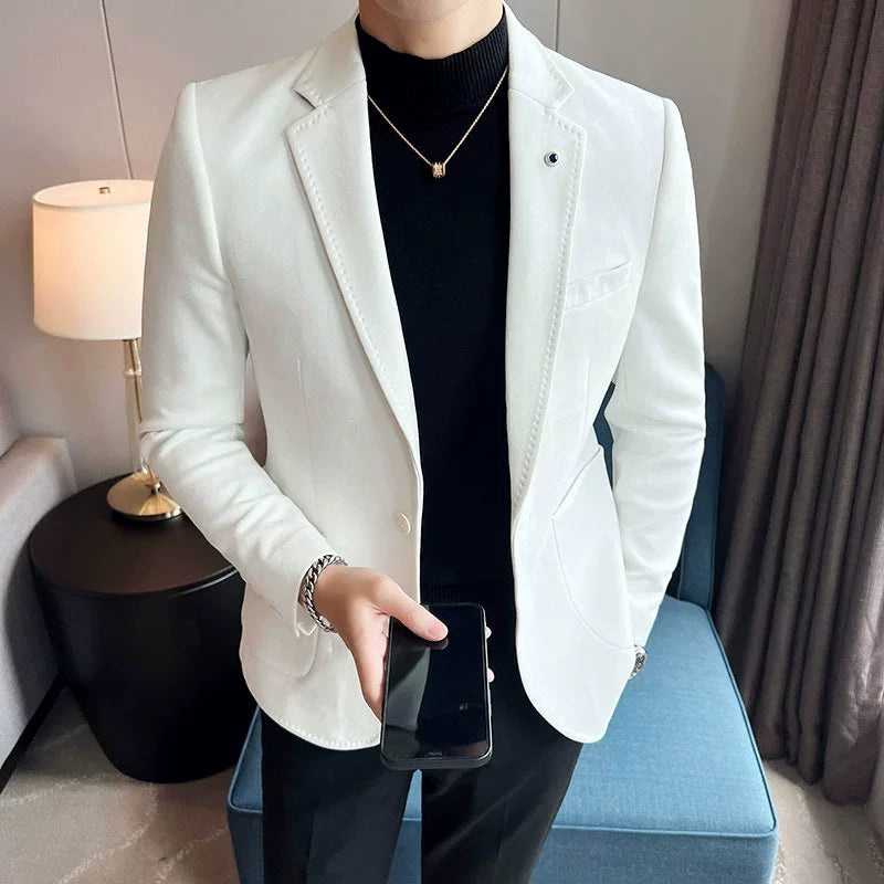 Men’s Slim Fit Deerskin Velvet Blazer – Elegant Luxury Business Casual Wedding Suit Coat (S to 4XL)