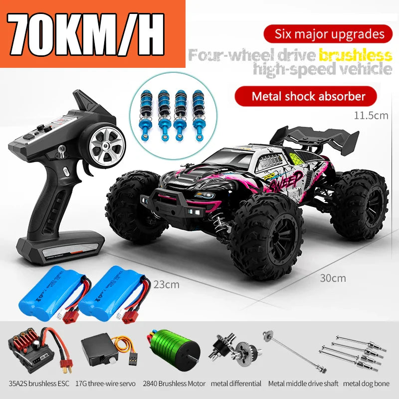 RC Off-Road 4x4 Brushless Car – 70KM/H High-Speed 1/16 4WD Monster Truck with LED Lights for Kids