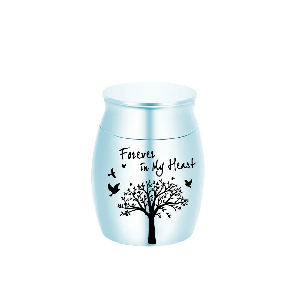 7-Color Small Keepsake Urn – Tree of Life Mini Cremation Urn for Human Ashes, Aluminum Memorial Holder