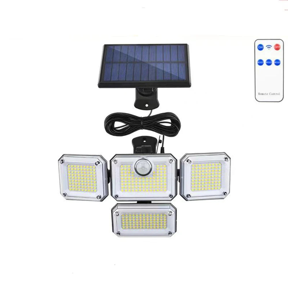Outdoor 122 LED Solar Motion Sensor Flood Light, 4-Head 3000 Lumens Waterproof Security Lamp with 270° Wide Lighting Range
