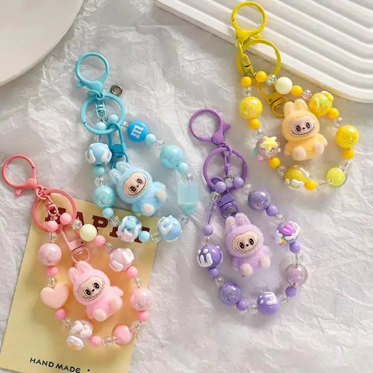 Labubu Keychain — Creative Resin Bead Cartoon Pendant for Backpack, DIY Couple & Kids Gifts
