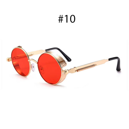 VIVIBEE Vintage Steampunk Red Sunglasses — 2025 Round Punk Alloy Metal Retro Goggles for Men & Women, Gothic Style Shades