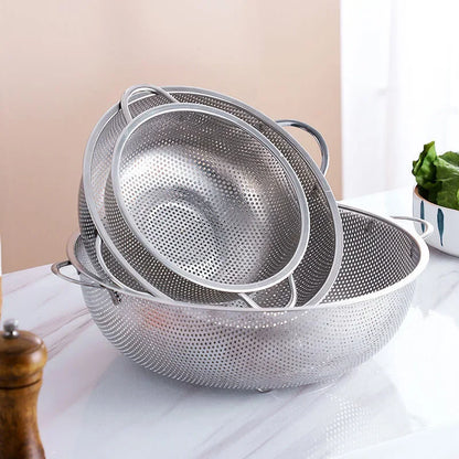 Stainless Steel Drain Basket Colander – Fruit, Vegetable & Rice Strainer with Handle for Kitchen