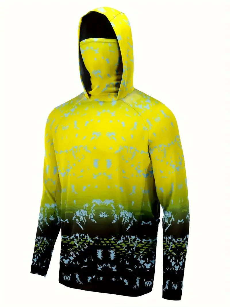 Men’s Hooded Fishing Shirt – UV Protection Summer Outdoor Fishing Jersey with Mask Breathable Performance Sun Protection Hoodie