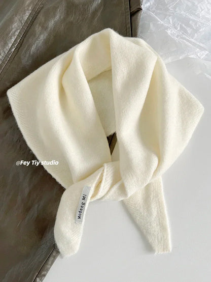 British Korean Style Wool Knitted Triangular Scarf – Multi-Functional Headscarf, Warm Knit Scarf for Women