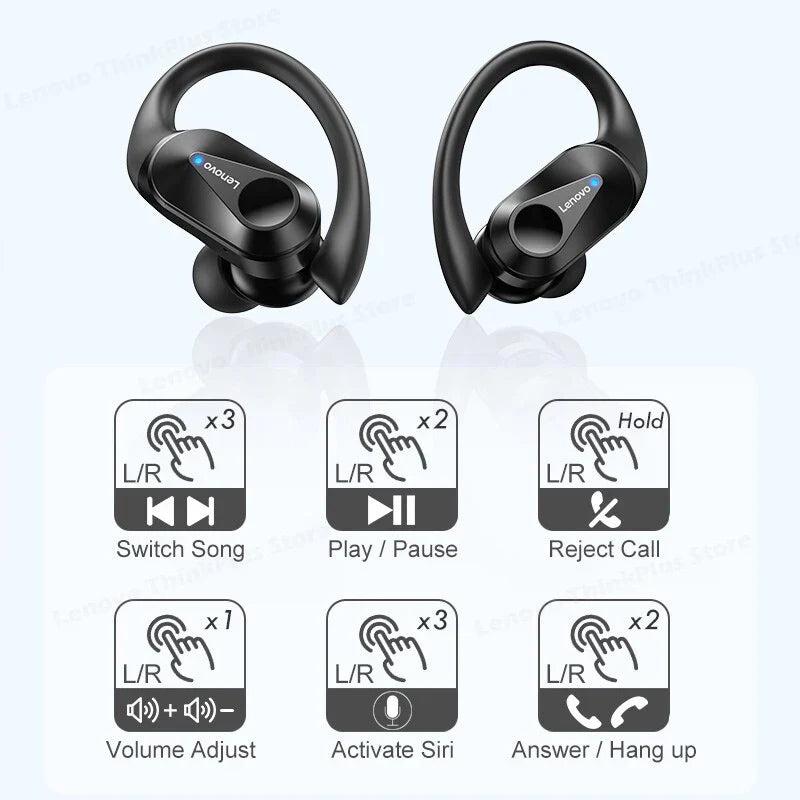Lenovo LP75 TWS Sports Earphones — Bluetooth 5.3 Wireless, Waterproof HiFi Stereo, Noise-Reducing Earbuds with Mic