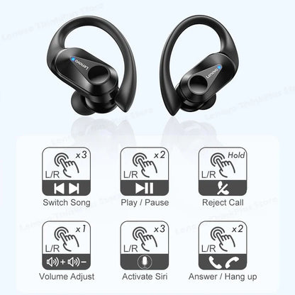 Lenovo LP75 TWS Sports Earphones — Bluetooth 5.3 Wireless, Waterproof HiFi Stereo, Noise-Reducing Earbuds with Mic