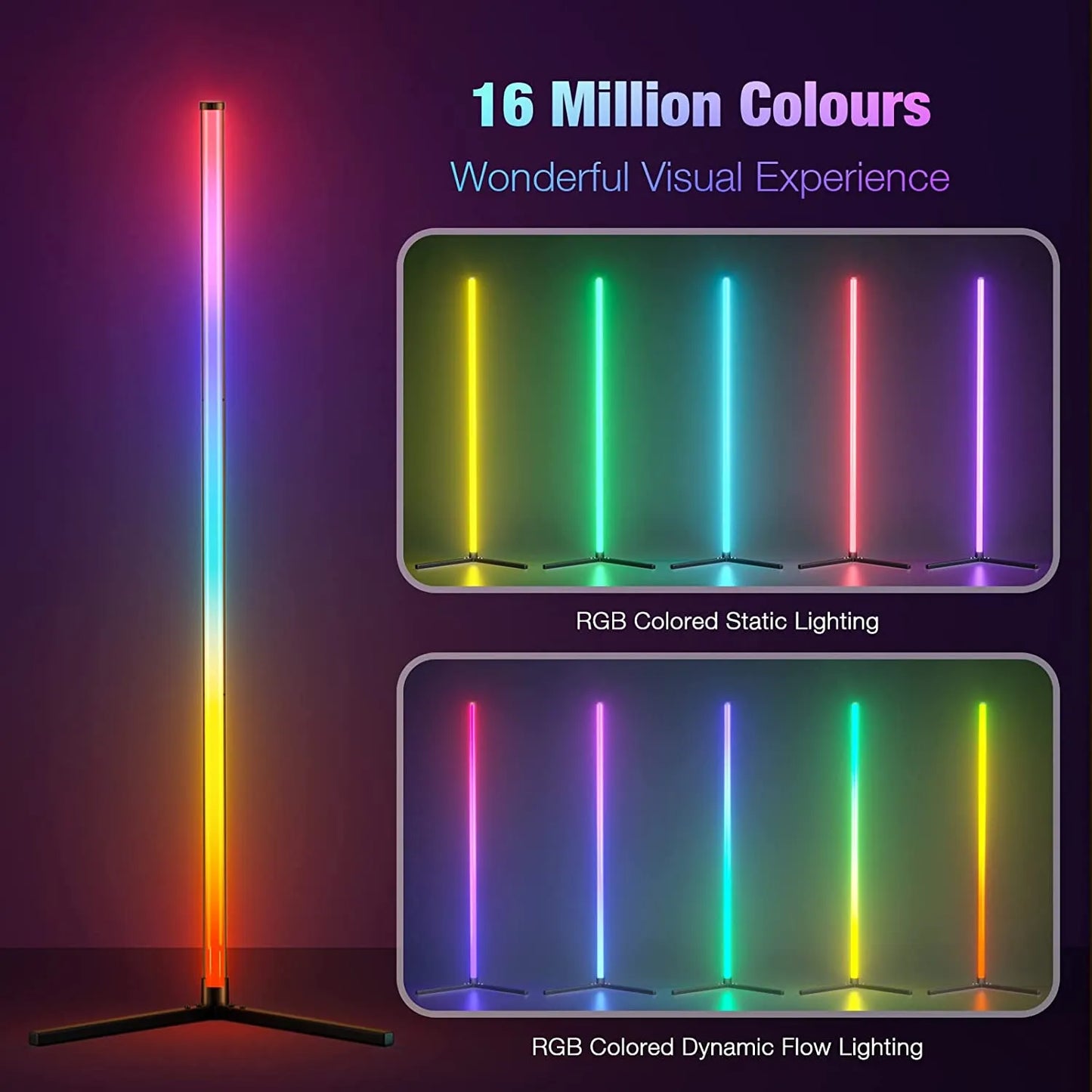 Smart RGB Dream Color Floor Lamp with Music Sync | Modern 16 Million Color Changing Standing Mood Light | APP & Remote Control