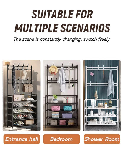 Multi-Layer Shoe Rack & Hat Hanger – Simple Floor Organizer with Load-Bearing Shelf for Shoes & Hats