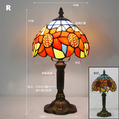Retro Stained Glass Table Lamp – Colorful E27 Art Lampshade, Mediterranean Baroque Style Bedside Bedroom Décor Light