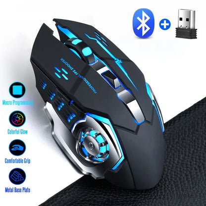 Rechargeable Wireless Gaming Mouse – Silent Bluetooth, USB, Mechanical E-Sports Backlight for PC Gamer
